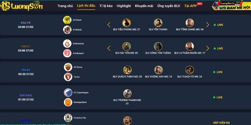 Tìm hiểu chuyên mục lịch thi đấu tại LuongSonTV