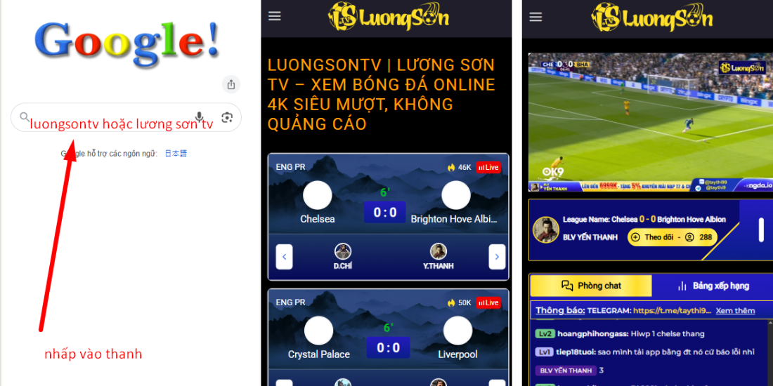 Hướng dẫn mọi người cách vào xem trực tiếp bóng đá LuongSonTV